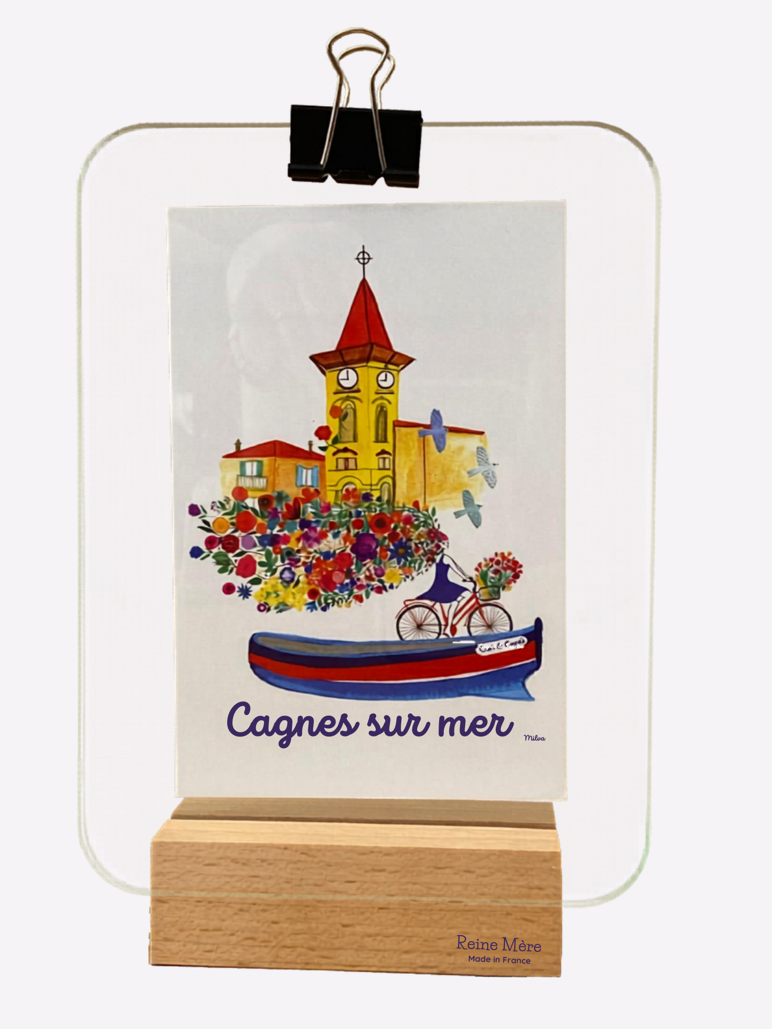 Cadre photo verre et pince en hêtre
