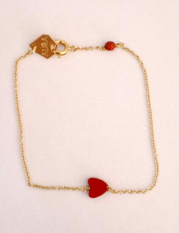 Bracelet coeur rouge Jaspe rouge lithothérapie - Bracelet love jaspe rouge Aura Bijoux