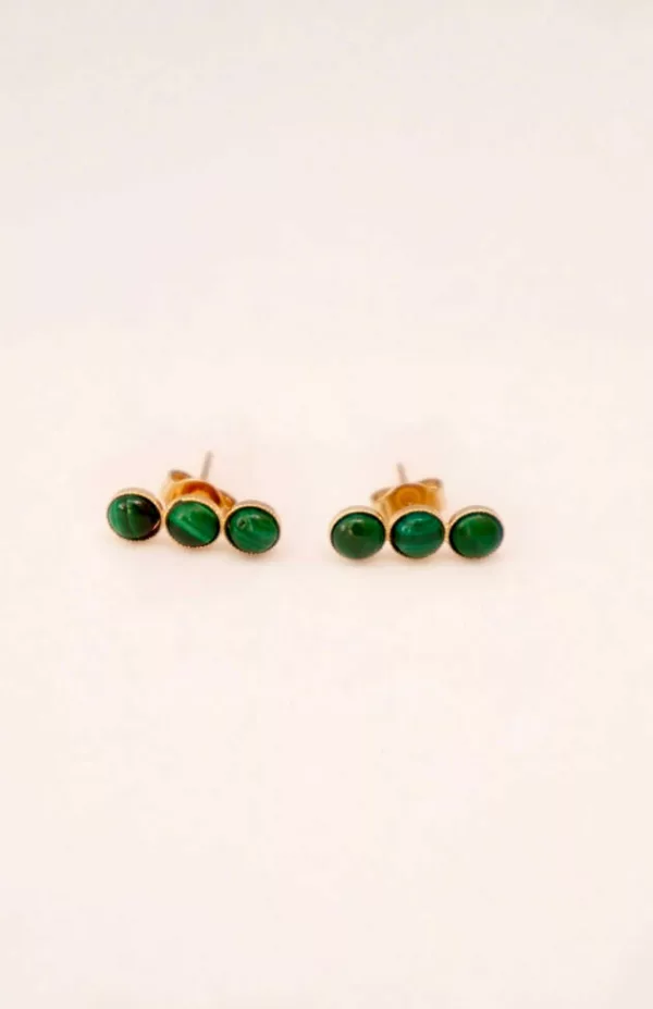 Boucles d'oreilles 3 pierres de malachite - Boucles d'oreilles trio malachite Aura Bijoux