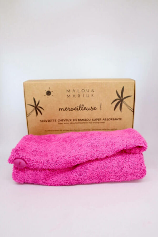Serviette cheveux bambou super absorbante rose - Malous & Marius