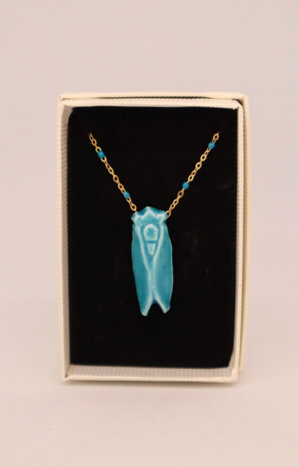 Collier cigale en faience bleu turquoise dans sa boite - Collier Louis Sicard