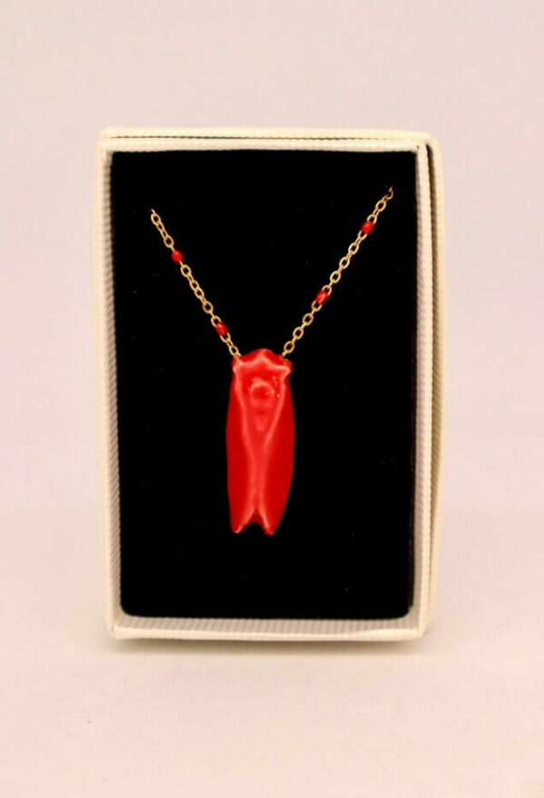 Collier cigale en faience rouge dans sa boite - Collier Louis Sicard