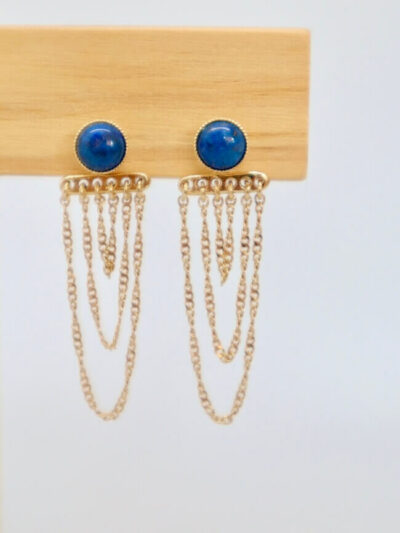 Boucles d'oreilles lapis lazuli puces et chaînes pendantes amovibles- Boucles d'oreilles ariane lapis lazuli - Aura Bijoux
