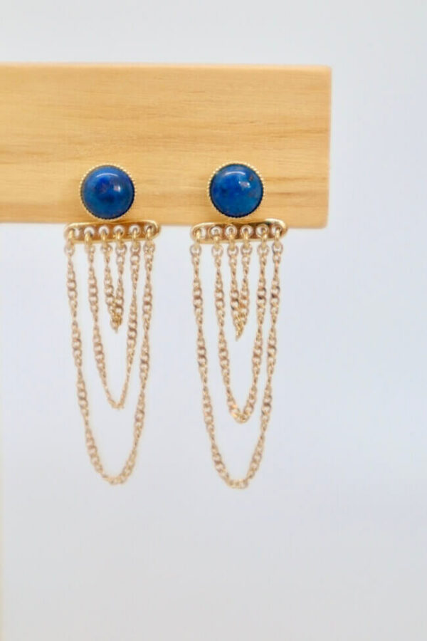 Boucles d'oreilles lapis lazuli puces et chaînes pendantes amovibles- Boucles d'oreilles ariane lapis lazuli - Aura Bijoux