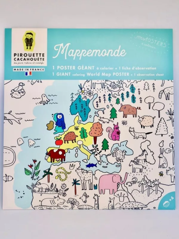Poster géant à colorier mappemonde - Pirouette Cacahouète