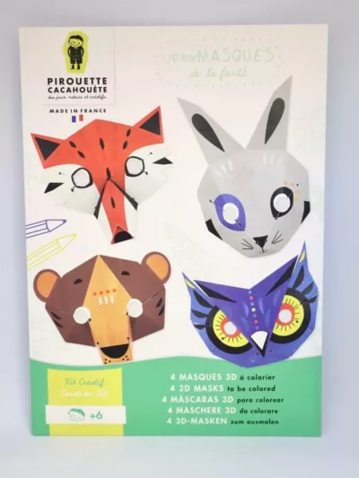 Kit créatif enfant - Masques animaux 3D à colorier - Pirouette Cacahouète