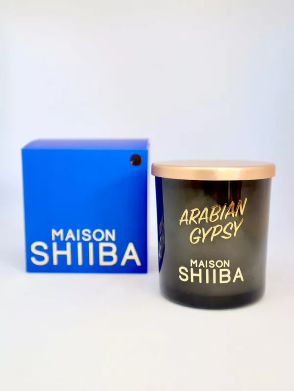 Bougie parfum boisé oriental avec couvercle - Bougie à message secret mantra Arabia Gypsy - Maison Shiiba