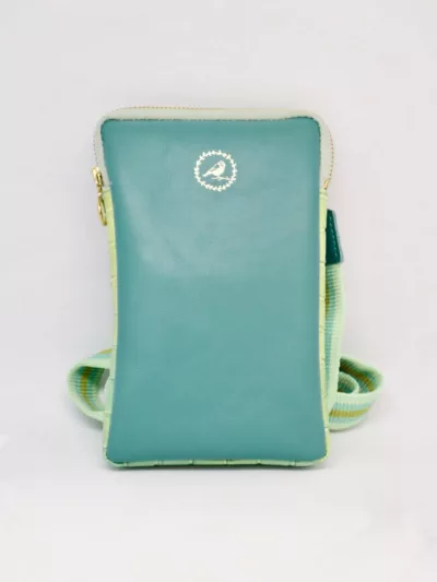 Petit sac pochette bandoulière en cuir - vert menthe / bleu canard - barnabé aime le café