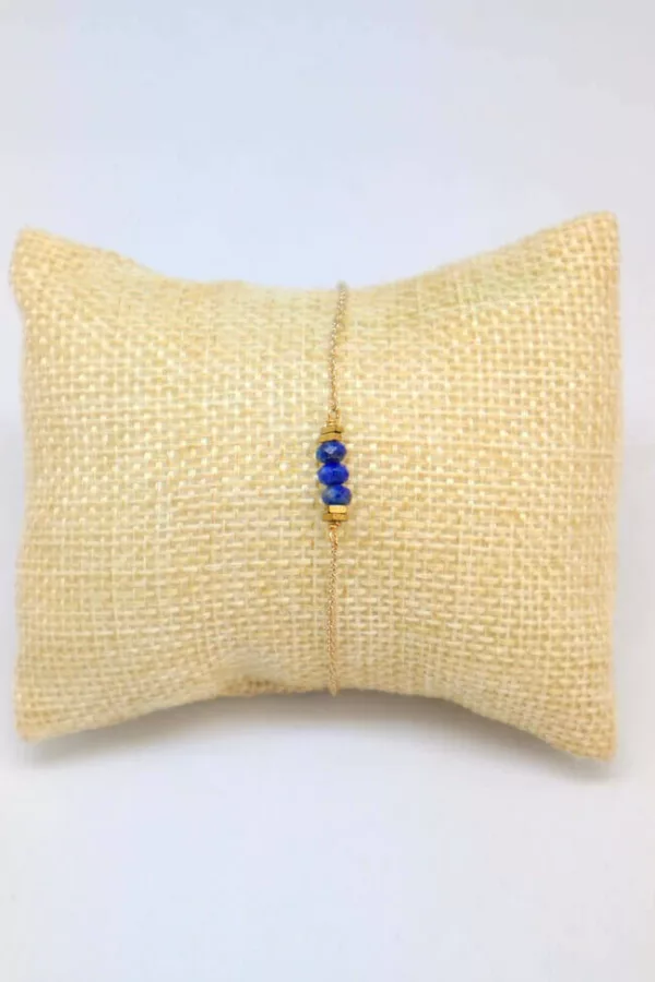 Bracelet avec trois pierres naturelles lapis lazuli lithothérapie - Bracelet Essentiel lapis lazuli Aura Bijoux