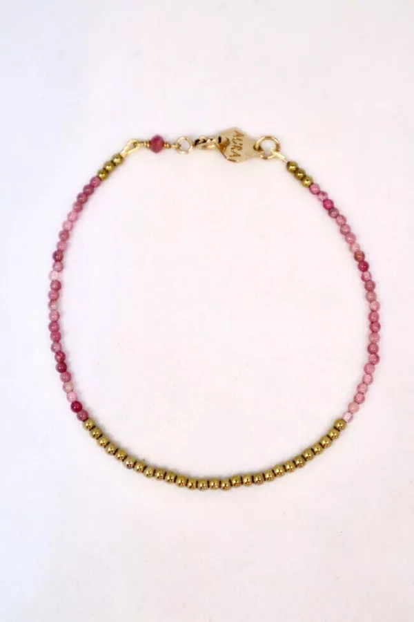 Bracelet avec pierres naturelles de Tourmaline lithothérapie - Bracelet filigrane rose Aura Bijoux